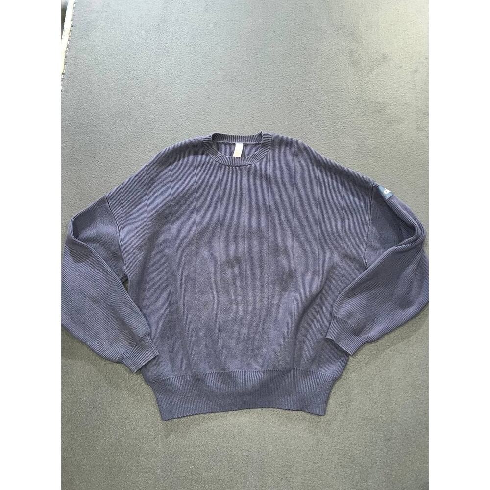 Alo Yoga Scholar Crew Neck Sweater oversized Y2K knit Bluestone Medium A010069 - Picture 2 of 10